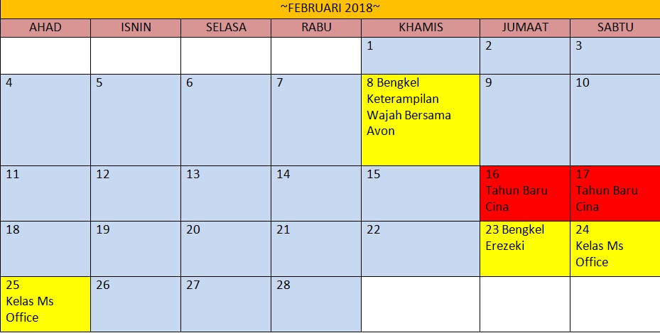 JADUAL AKTIVITI FEBRUARI 2018