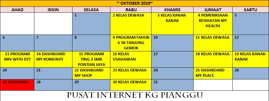 JADUAL AKTIVITI OKTOBER 2019