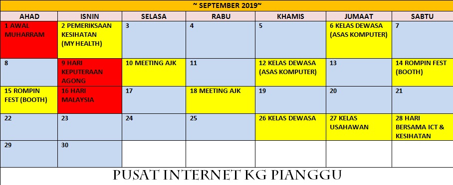 JADUAL AKTIVITI SEPTEMBER 2019