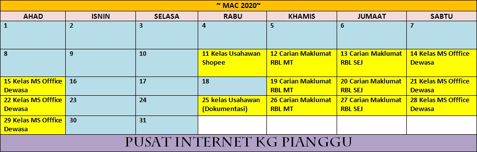 jadual aktiviti bln 3 2020